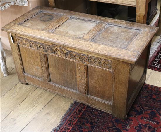 A small early 18th century oak coffer W.106cm